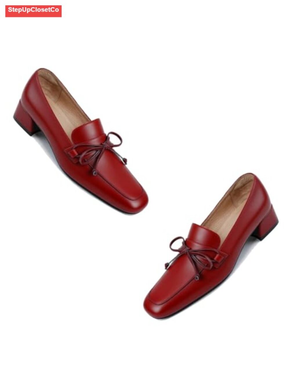 MOOMMO Women Chunky Low Heel Suede Loafers Bow Square Toe Slip On Office Shoes